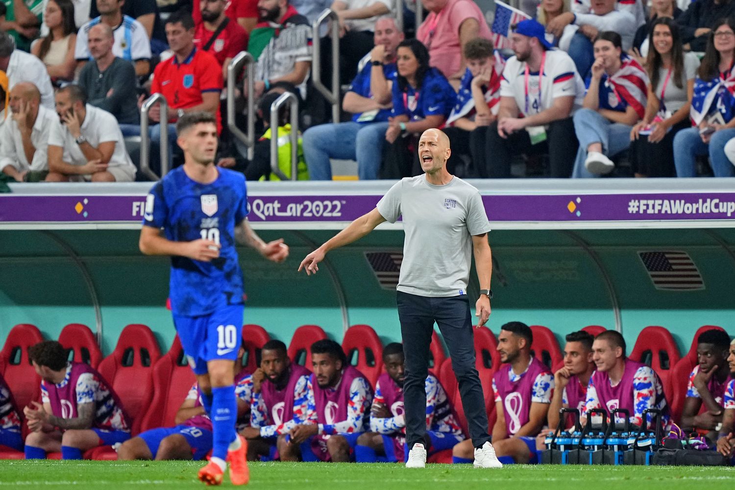USA coach Gregg Berhalter directs his team during a match.